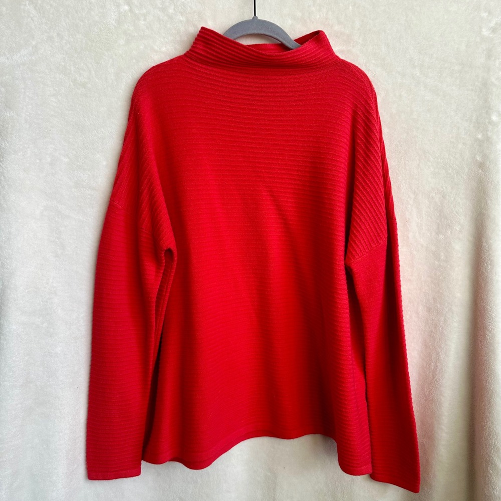 French Connection Red Ribbed Mock Neck Oversized‎ Sweater Size Large
